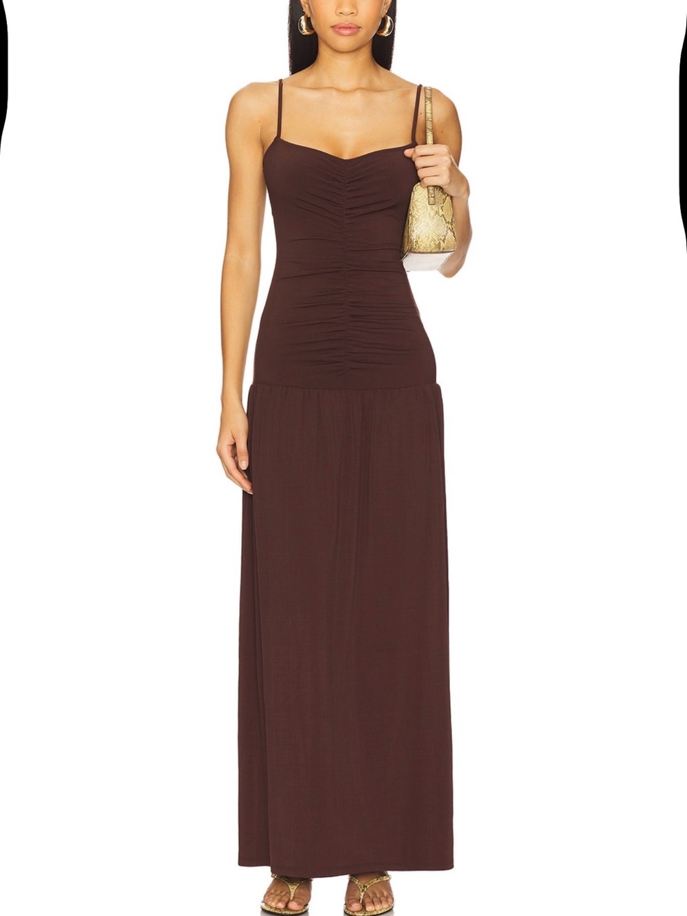 WeWoreWhat Ruched Front Scoop Maxi Dress, Chestnut